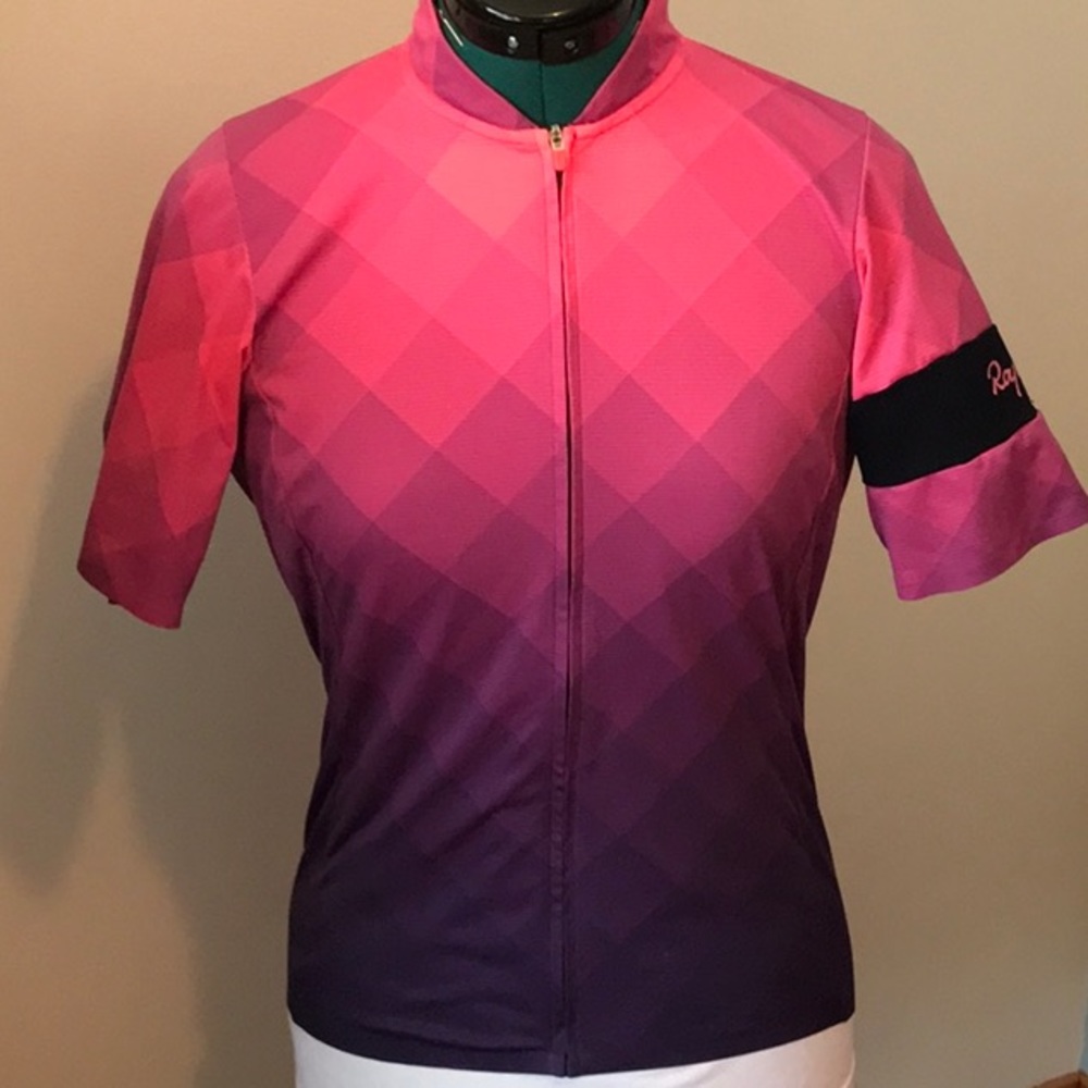 RAPHNA Cycle top. EUC pink/purple Sz M